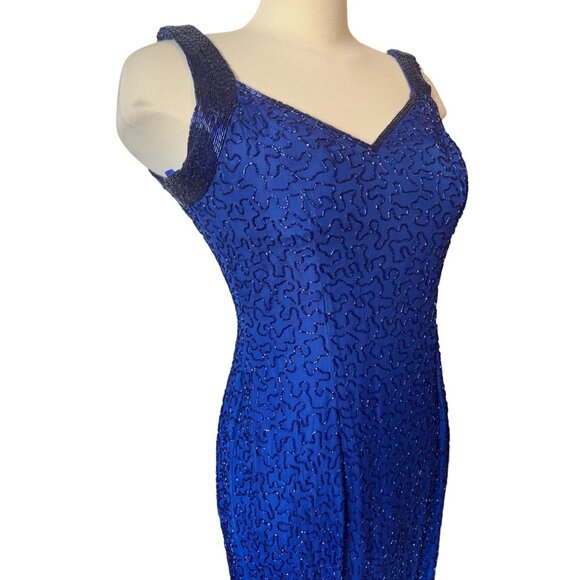Vintage Andretta Donatello Silk Prom Dress Size Large Womens Beaded Blue Shimmer - Picture 5 of 11